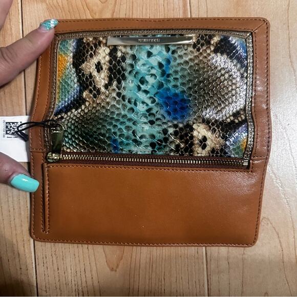 NWT Brahmin Mineral Blue Python Snake Print Carmel Leather Wallet NEW - Picture 6 of 8